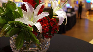 center piece on black cloth table